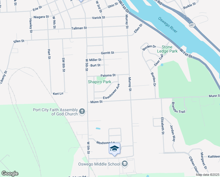 map of restaurants, bars, coffee shops, grocery stores, and more near 34 Kennedy Avenue in Oswego