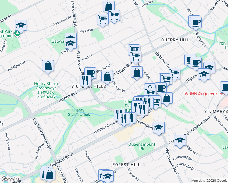 map of restaurants, bars, coffee shops, grocery stores, and more near 51 Paulander Drive in Kitchener