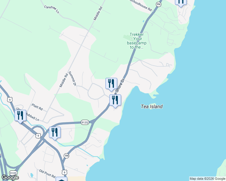 map of restaurants, bars, coffee shops, grocery stores, and more near 3023 Lake Shore Drive in Lake George
