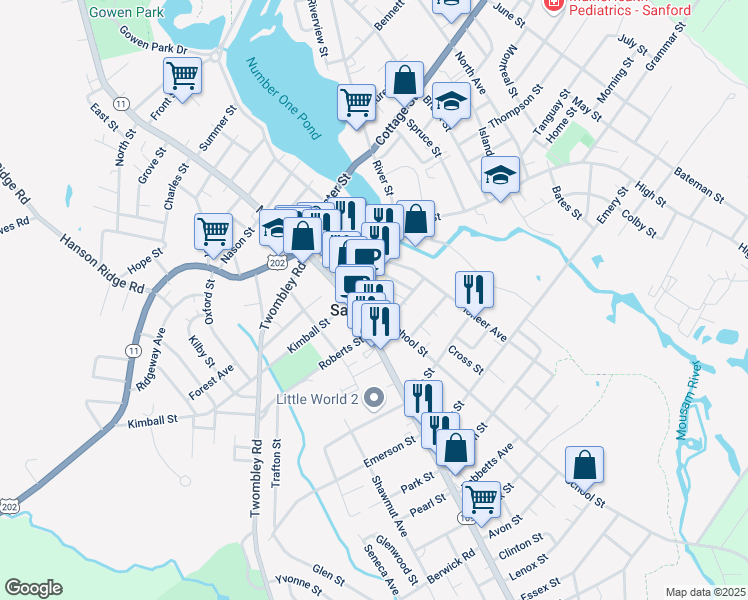 map of restaurants, bars, coffee shops, grocery stores, and more near in Sanford