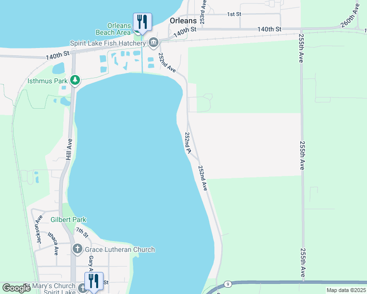 map of restaurants, bars, coffee shops, grocery stores, and more near 357 252nd Place in Orleans