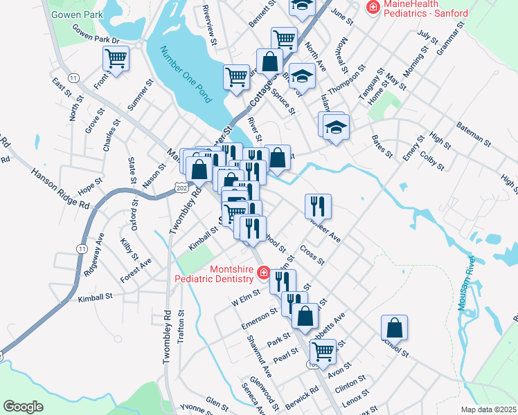 map of restaurants, bars, coffee shops, grocery stores, and more near 9 Pioneer Avenue in Sanford