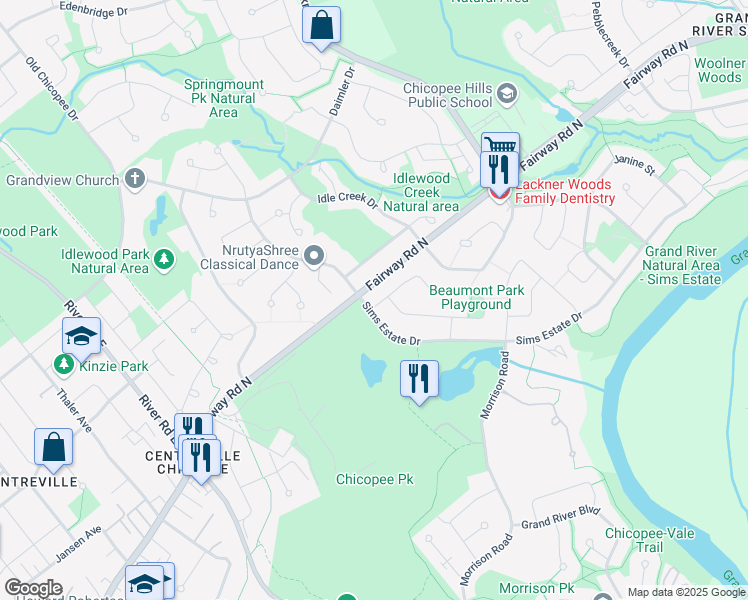 map of restaurants, bars, coffee shops, grocery stores, and more near in Kitchener