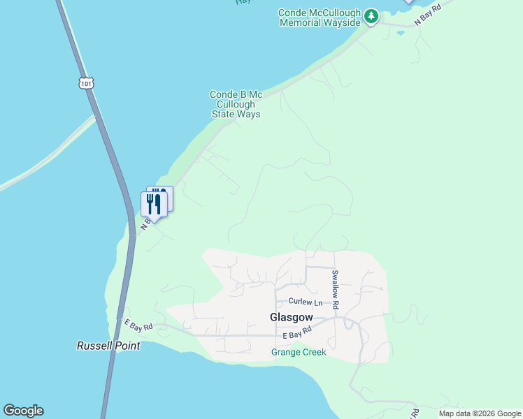 map of restaurants, bars, coffee shops, grocery stores, and more near 93567 Shady Lane in North Bend