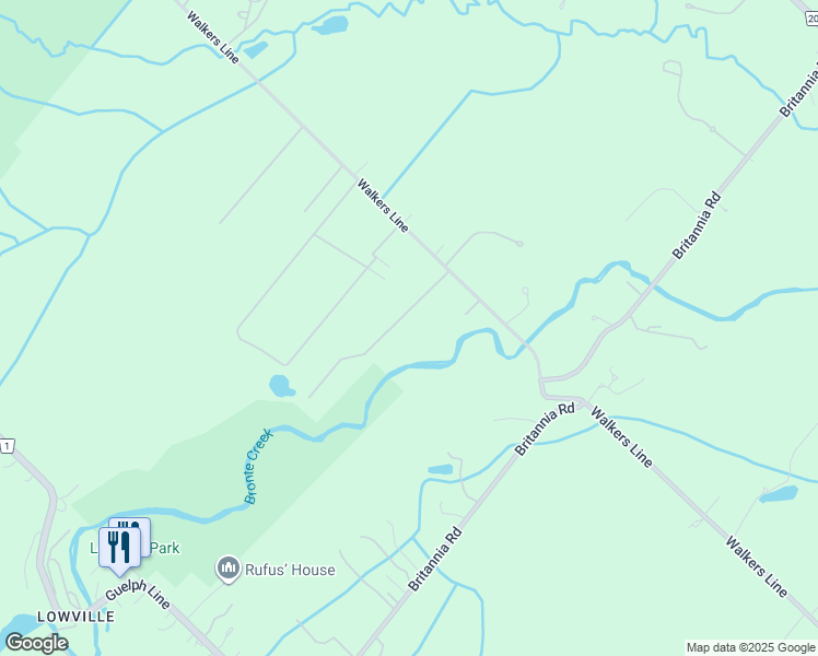 map of restaurants, bars, coffee shops, grocery stores, and more near 6150 Walkers Line in Burlington