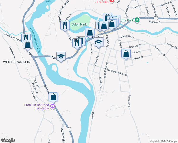 map of restaurants, bars, coffee shops, grocery stores, and more near 42 Grove Street in Franklin