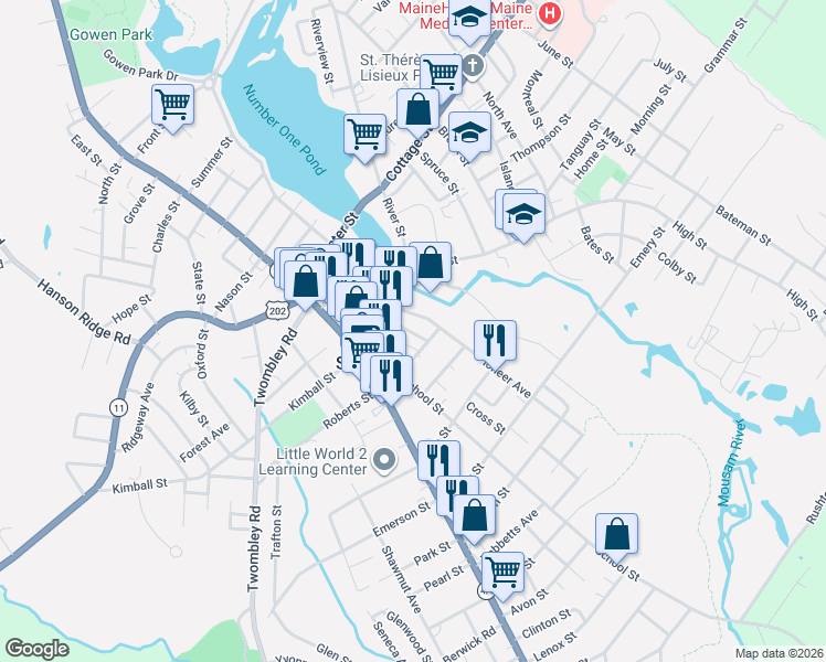 map of restaurants, bars, coffee shops, grocery stores, and more near 9 Pioneer Avenue in Sanford