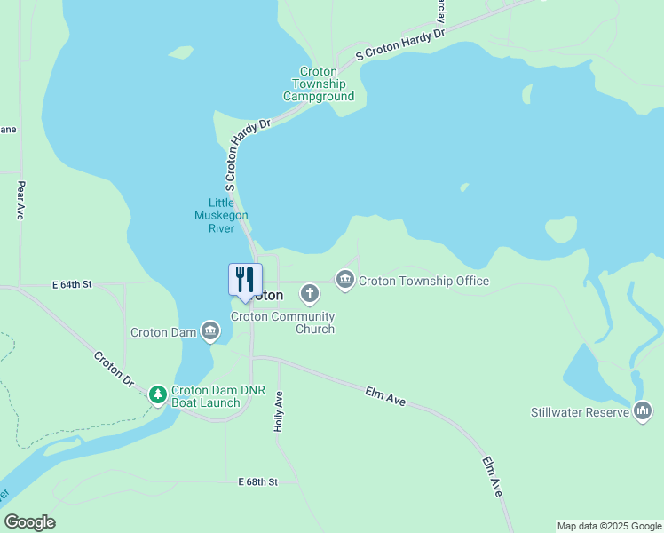 map of restaurants, bars, coffee shops, grocery stores, and more near 5795 Division Street in Newaygo