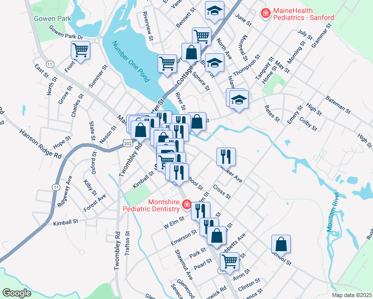 map of restaurants, bars, coffee shops, grocery stores, and more near 9 Pioneer Avenue in Sanford