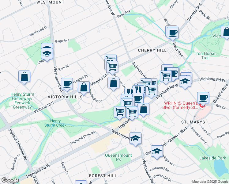 map of restaurants, bars, coffee shops, grocery stores, and more near 519-7 Paulander Drive in Kitchener