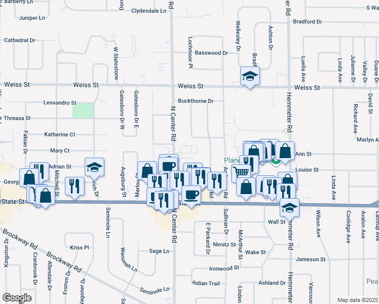 map of restaurants, bars, coffee shops, grocery stores, and more near 4889 Fontaine Boulevard in Saginaw