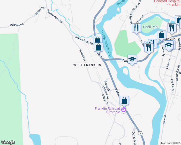 map of restaurants, bars, coffee shops, grocery stores, and more near 91 Summit Street in Franklin