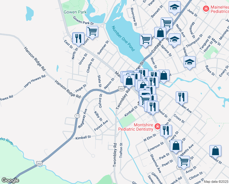 map of restaurants, bars, coffee shops, grocery stores, and more near 2 Berwick Avenue in Sanford