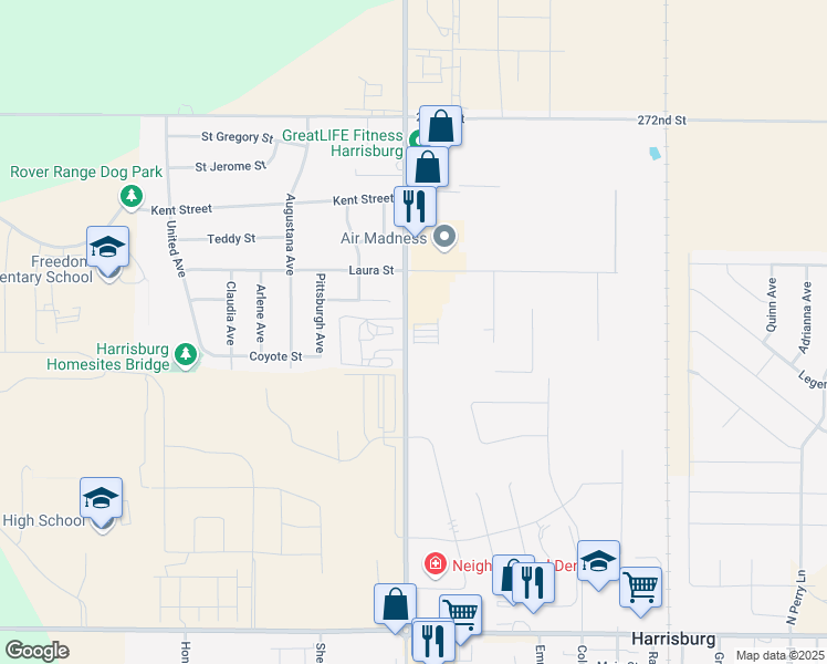 map of restaurants, bars, coffee shops, grocery stores, and more near County Highway 123 in Harrisburg