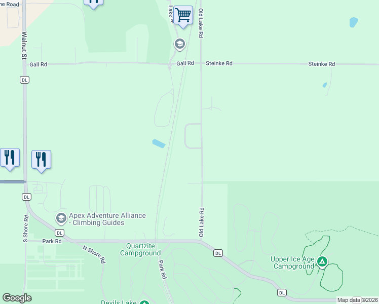 map of restaurants, bars, coffee shops, grocery stores, and more near S5651 Granite Lane in Baraboo