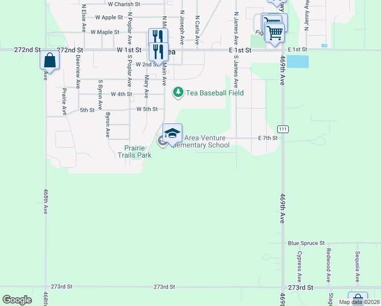 map of restaurants, bars, coffee shops, grocery stores, and more near 705 South Limestone Avenue in Tea