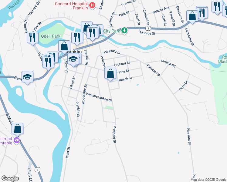 map of restaurants, bars, coffee shops, grocery stores, and more near 152 Auburn Street in Franklin