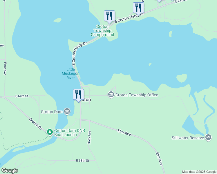 map of restaurants, bars, coffee shops, grocery stores, and more near 5795 Division Street in Newaygo