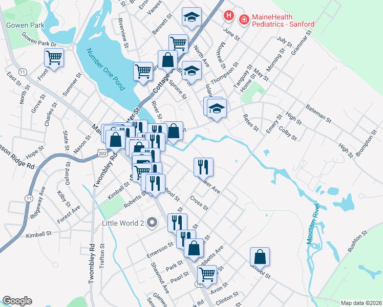 map of restaurants, bars, coffee shops, grocery stores, and more near 12 Aerofab Drive in Sanford