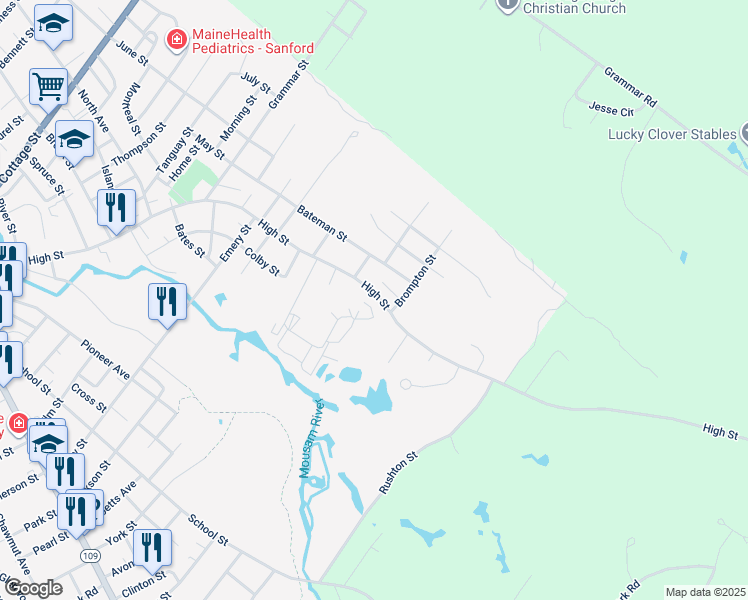 map of restaurants, bars, coffee shops, grocery stores, and more near 161 High Street in Sanford