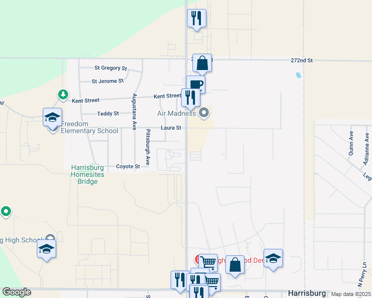 map of restaurants, bars, coffee shops, grocery stores, and more near 27225-27299 County Highway 123 in Harrisburg