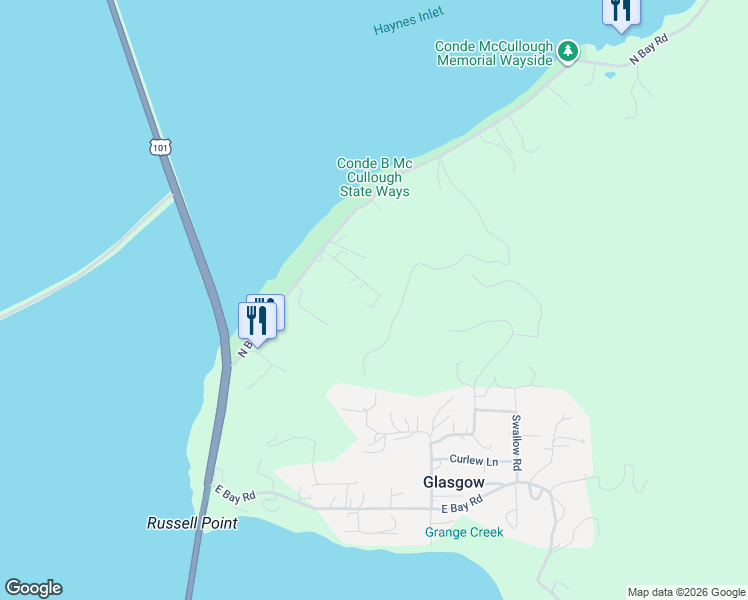 map of restaurants, bars, coffee shops, grocery stores, and more near 93567 Shady Lane in North Bend