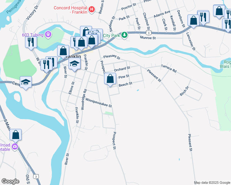 map of restaurants, bars, coffee shops, grocery stores, and more near 152 Auburn Street in Franklin