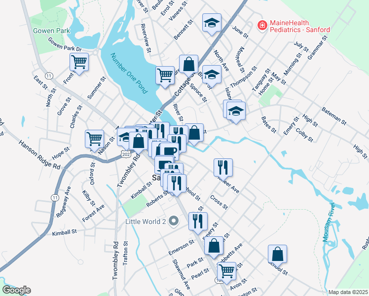 map of restaurants, bars, coffee shops, grocery stores, and more near 9 Pioneer Avenue in Sanford