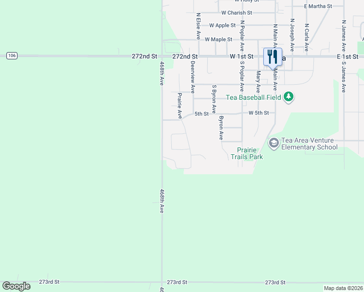 map of restaurants, bars, coffee shops, grocery stores, and more near 705 South Prairie Avenue in Tea