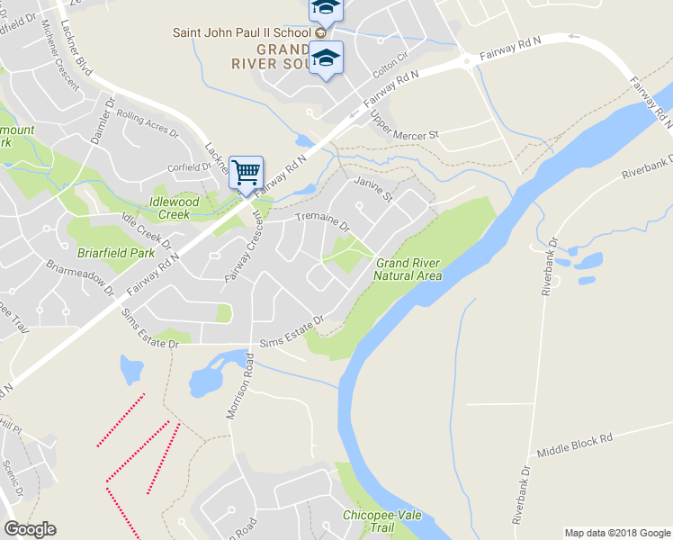 map of restaurants, bars, coffee shops, grocery stores, and more near 14 William Lewis Street in Kitchener