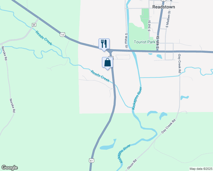 map of restaurants, bars, coffee shops, grocery stores, and more near S8019 U.S. 61 in Readstown