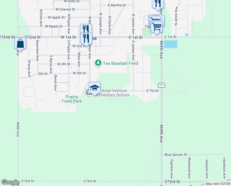 map of restaurants, bars, coffee shops, grocery stores, and more near 225 East 7th Street in Tea