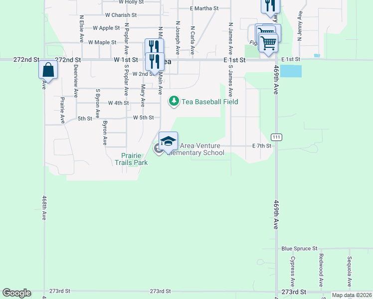 map of restaurants, bars, coffee shops, grocery stores, and more near 705 South Limestone Avenue in Tea