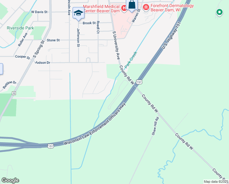 map of restaurants, bars, coffee shops, grocery stores, and more near 107 Wilderness Way in Beaver Dam