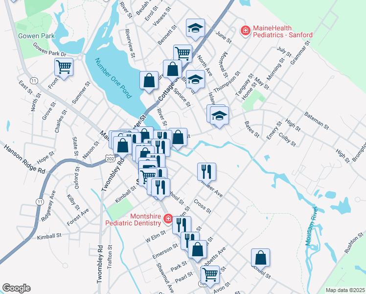 map of restaurants, bars, coffee shops, grocery stores, and more near Weaver Drive in Sanford