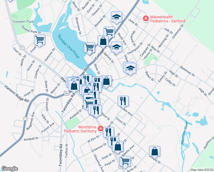 map of restaurants, bars, coffee shops, grocery stores, and more near Weaver Drive in Sanford