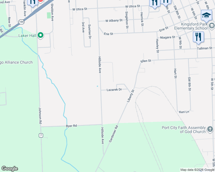 map of restaurants, bars, coffee shops, grocery stores, and more near 8 Center Street in Oswego