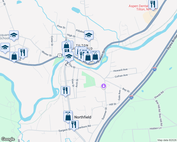 map of restaurants, bars, coffee shops, grocery stores, and more near 43 Elm Street in Northfield