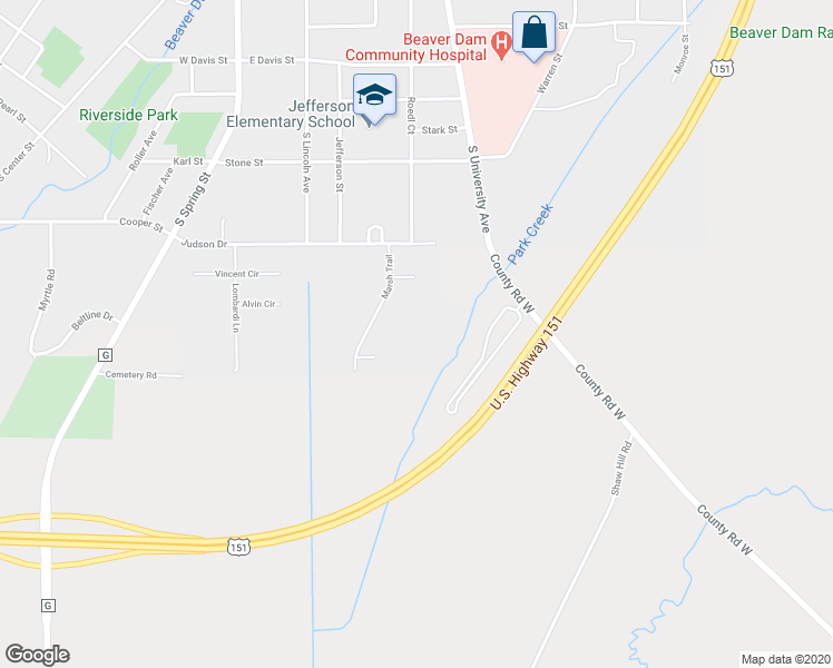 map of restaurants, bars, coffee shops, grocery stores, and more near 107 Wilderness Way in Beaver Dam