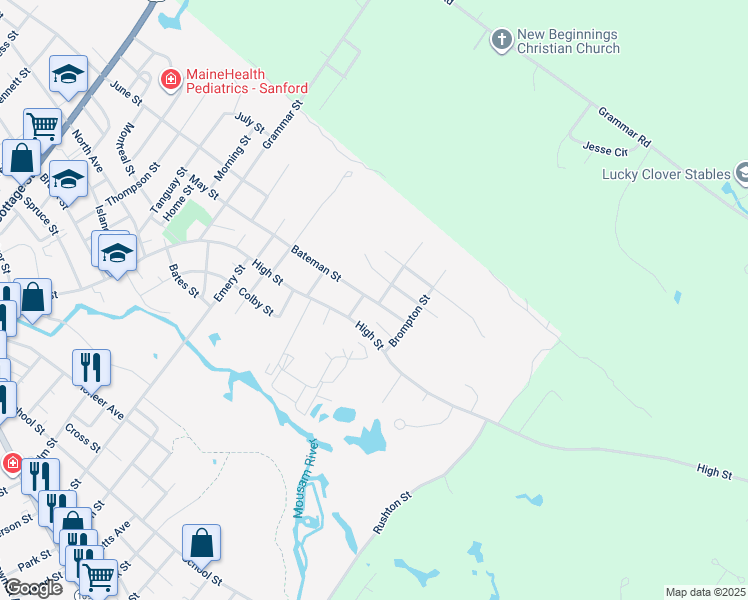 map of restaurants, bars, coffee shops, grocery stores, and more near 42 Bateman Street in Sanford