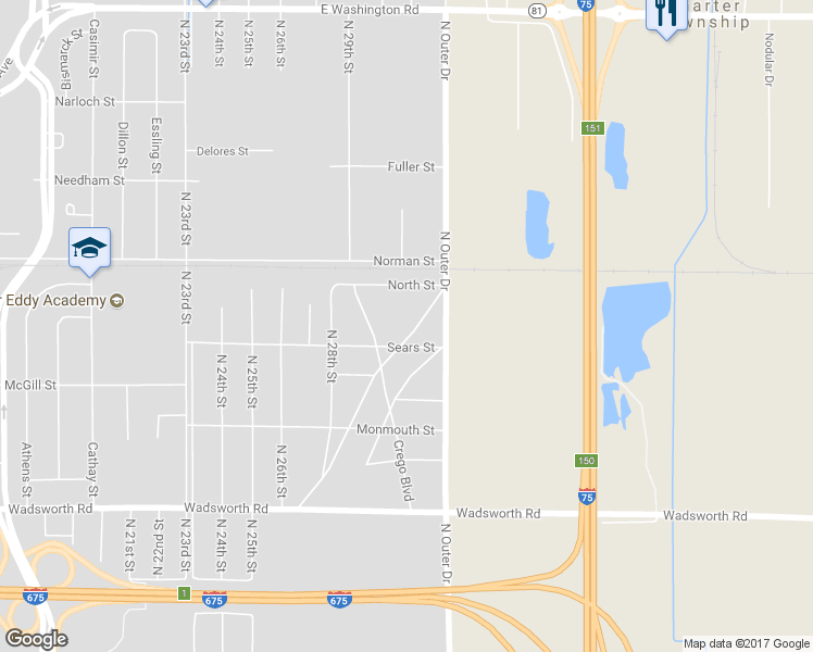 map of restaurants, bars, coffee shops, grocery stores, and more near 919 Kinney Boulevard in Saginaw