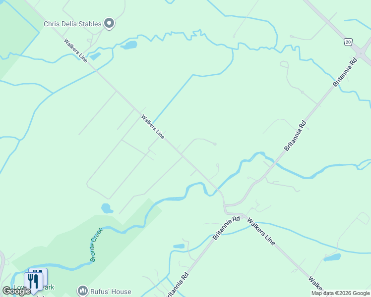 map of restaurants, bars, coffee shops, grocery stores, and more near 6101 Walkers Line in Burlington