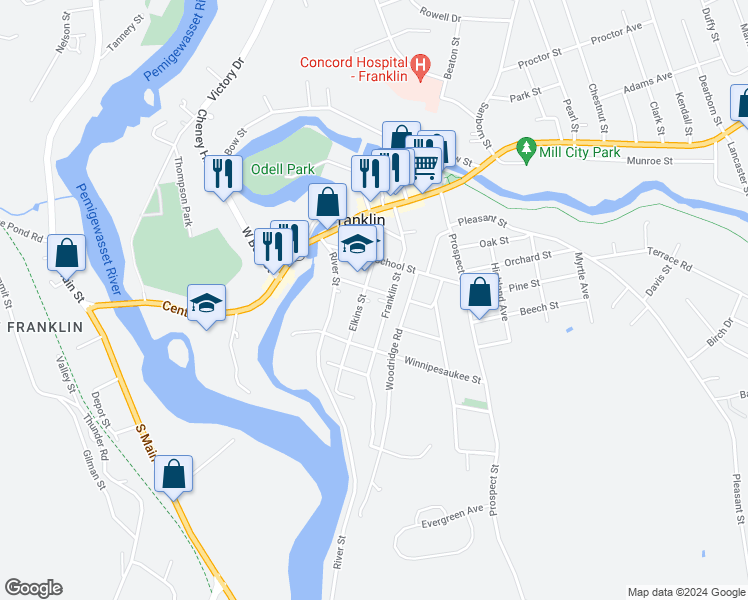 map of restaurants, bars, coffee shops, grocery stores, and more near 7 Evans Court in Franklin