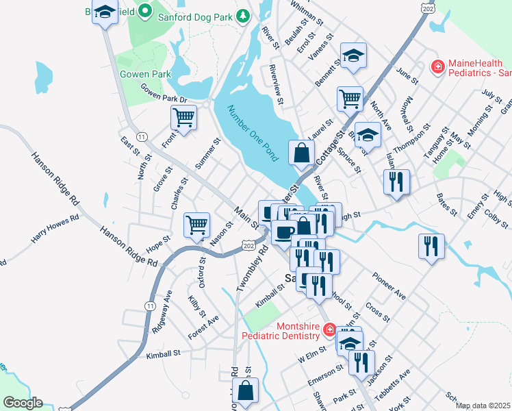 map of restaurants, bars, coffee shops, grocery stores, and more near in Sanford