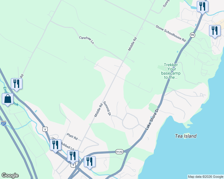 map of restaurants, bars, coffee shops, grocery stores, and more near 26 Deer Run Road in Lake George