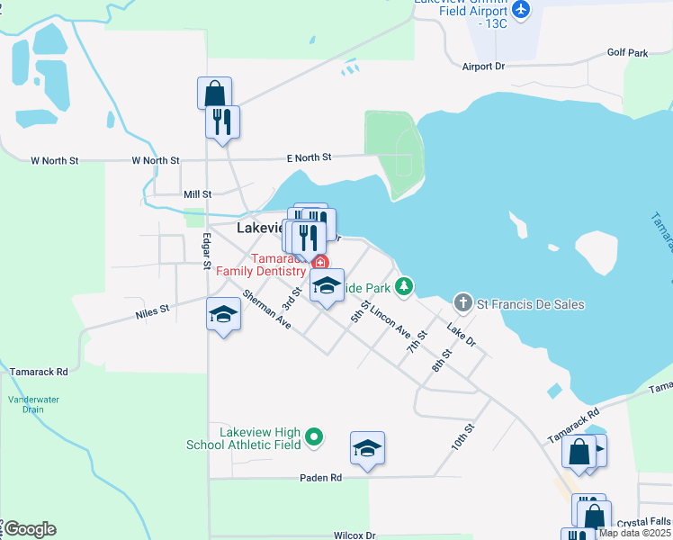 map of restaurants, bars, coffee shops, grocery stores, and more near 423 North Lincoln Avenue in Lakeview
