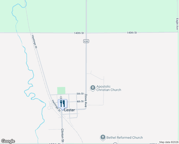 map of restaurants, bars, coffee shops, grocery stores, and more near 504 Prairie Lane in Lester