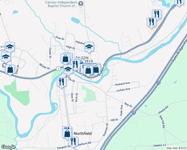 map of restaurants, bars, coffee shops, grocery stores, and more near 235 East Main Street in Tilton