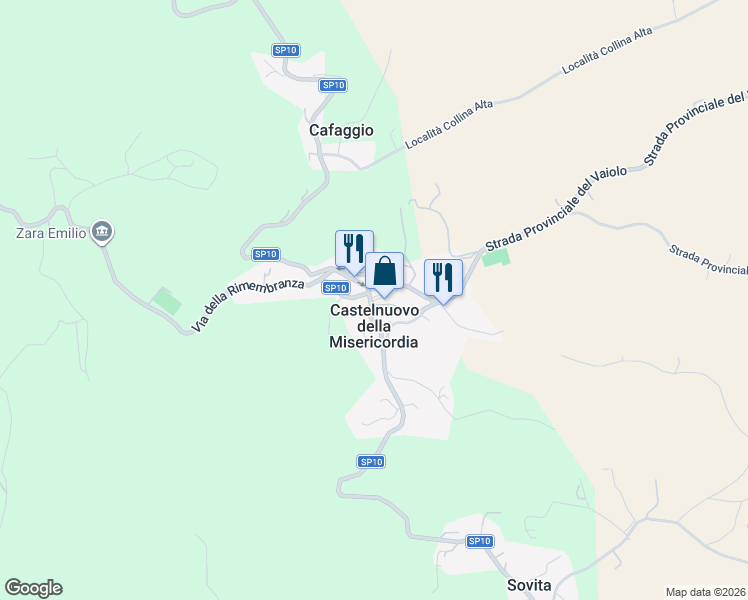 map of restaurants, bars, coffee shops, grocery stores, and more near 2 Piazza Antonio Gramsci in Castelnuovo della Misericordia