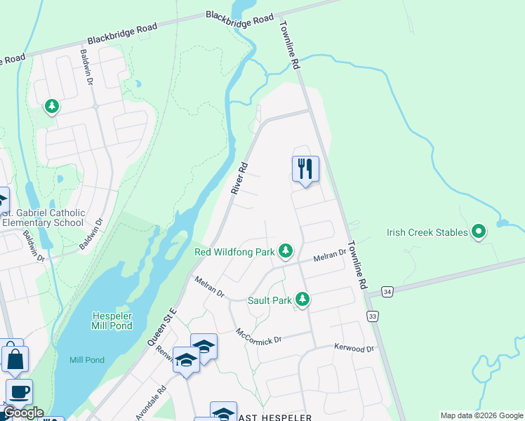map of restaurants, bars, coffee shops, grocery stores, and more near 410 River Road in Cambridge